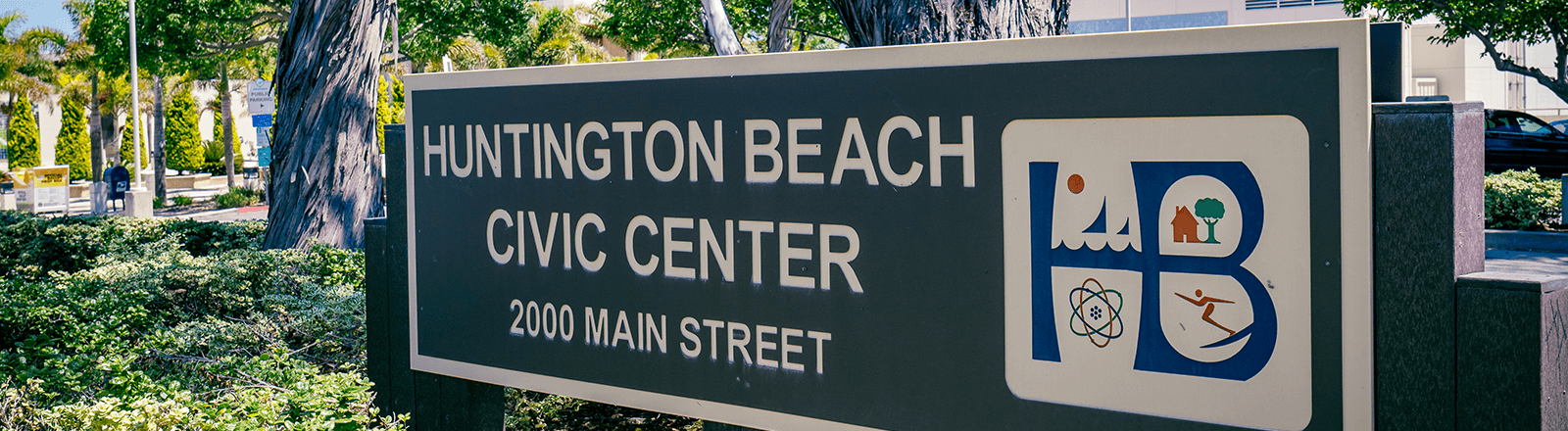 sign that reads huntington beach civic center